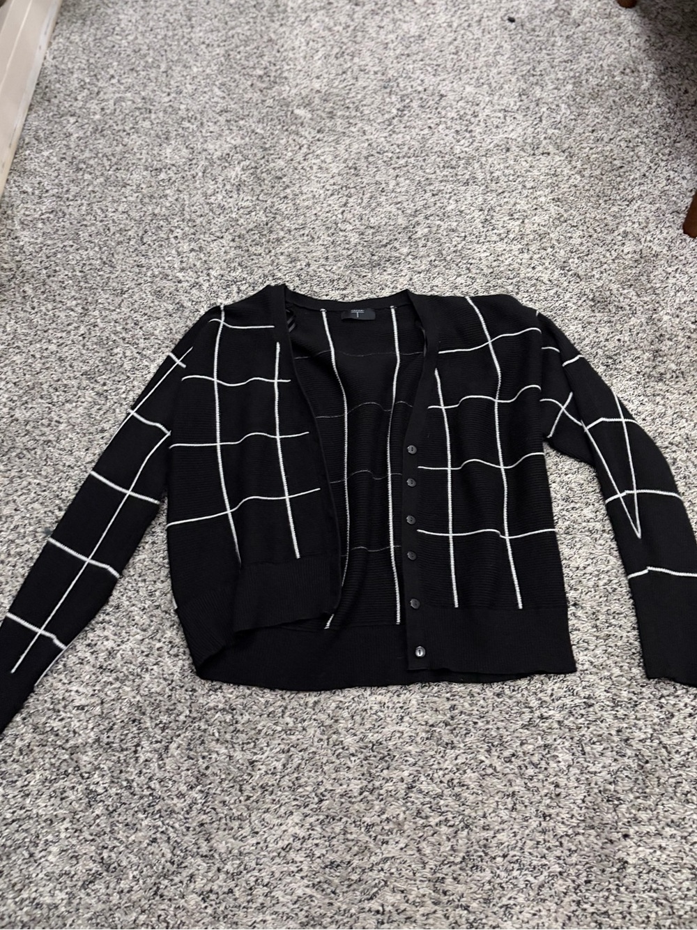 Tahari Black Cardigan with White Windowpane Grid